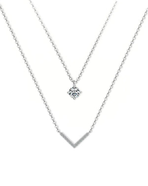 18K Solid Gold 0.5 Carat V Shaped Solitaire Natural Diamond Double Layer Necklace