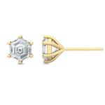 18K Solid Gold 1.00ct Hexagon Natural Diamond Studs - Close Up | Riyanika Jewels