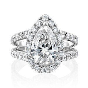 18K Solid Gold Cut Natural Diamond Engagement Ring with a Halo and Split Prong Setting