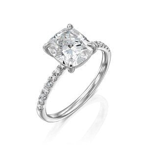 18K Solid Gold 3 Carat Cushion Cut Lab Grown Diamond Engagement Ring - Side View | Riyanika Jewels