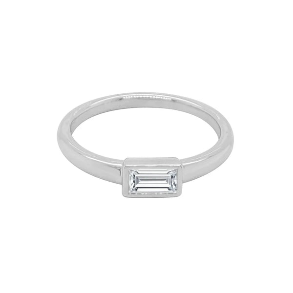 18K Solid Gold 0.22 CT Baguette Cut Lab Grown Diamond Stacking Ring - Side View | Riyanika Jewels