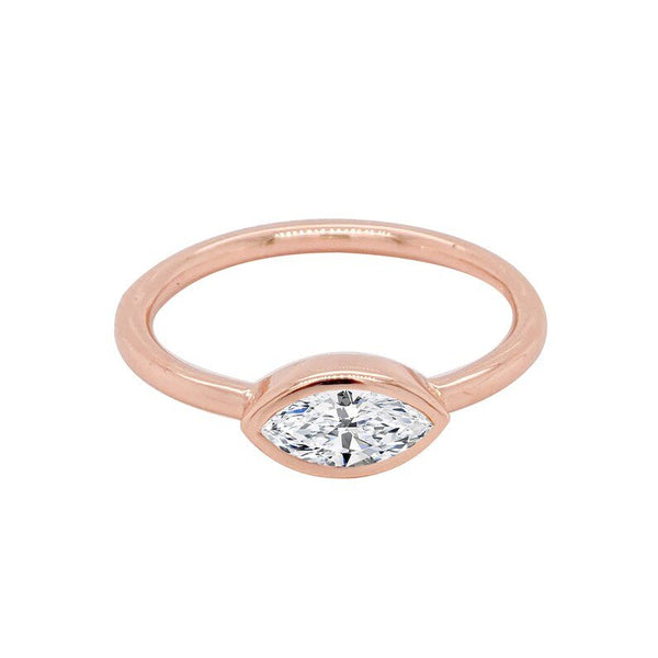 18K Solid Gold Marquise Cut Natural Diamond Pinkie Ring - Side View | Riyanika Jewels