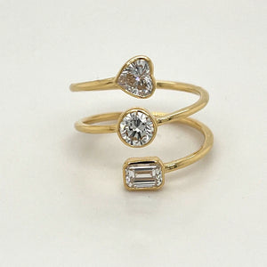 18K Solid Gold Emerald, Heart & Round Cut Natural Diamond Corkscrew Ring | Riyanika Jewels