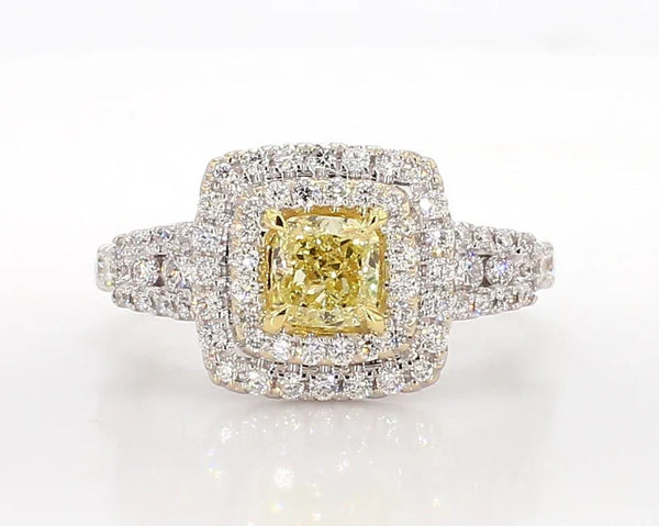 14K 1.18ct Lab Grown Yellow Diamond Cushion Cut Cocktail Ring