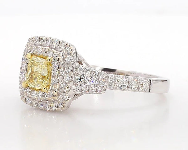 18K Solid Gold Cushion Lab Grown Yellow Diamond 1.18 Carat Cocktail Ring - Side View | Riyanika Jewels