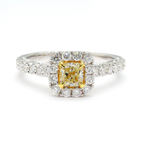 1.11ct Fancy Yellow Diamond Cushion Cut Cocktail Ring in 18K Solid Gold | Riyanika