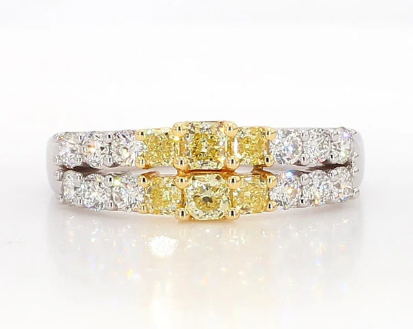 1.06ct Fancy Yellow Diamond Radiant Cut Wedding Band in 18K Solid Gold | Riyanika