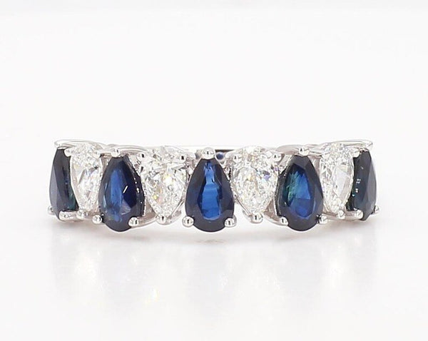 18K Solid Gold Blue Pear Sapphire & Lab Grown Diamond 2.14 Carat Cocktail Band - Side View