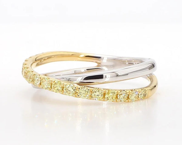 0.47ct Fancy Yellow Diamond Round Cut Wedding Band in 18K Solid Gold | Riyanika