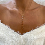 18K Solid Gold Diamond Oval Lariat Necklace - Side View | Riyanika Jewels