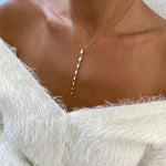 18K Solid Gold Lab Grown Diamond Oval Lariat Necklace - Detail | Riyanika Jewels