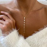 18K Solid Gold Diamond Oval Lariat Necklace - View 6 | Riyanika Jewels