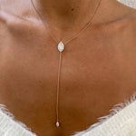 18K Solid Gold Diamond Lariat Cluster Necklace - Side View | Riyanika Jewels