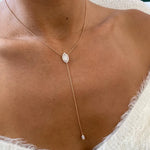 18K Solid Gold Lab Grown Diamond Lariat Cluster Necklace - Detail | Riyanika Jewels