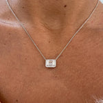 18K Solid Gold Diamond Emerald & Round Halo Pendant Necklace - View 6 | Riyanika Jewels