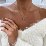 18K Solid Gold Diamond Emerald & Round Halo Pendant Necklace - Close Up | Riyanika Jewels