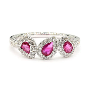 18K Solid Gold Red Pear Ruby & Lab Grown Diamond 1.10 Carat Cocktail Ring | Riyanika Jewels