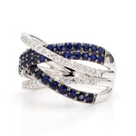 18K Solid Gold Blue Round Sapphire & Lab Grown Diamond 2.10 Carat Cocktail Ring - Side View