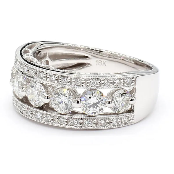 18K Solid Gold Round Lab Grown White Diamond 1.69 Carat Cocktail Band - Side View | Riyanika Jewels