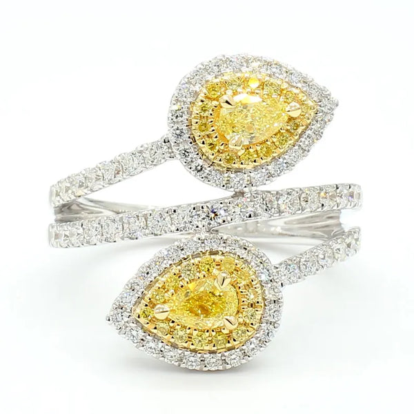 1.39ct Fancy Yellow Diamond Pear Cut Cocktail Ring in 18K Solid Gold | Riyanika