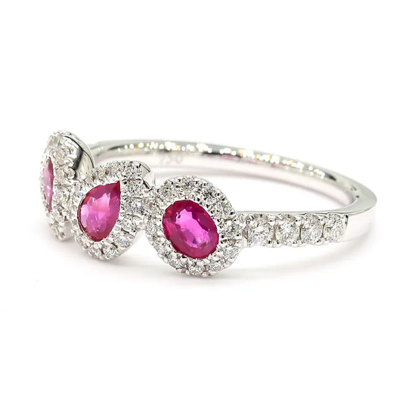 18K Solid Gold Red Pear Ruby & Lab Grown Diamond 1.10 Carat Cocktail Ring - Side View