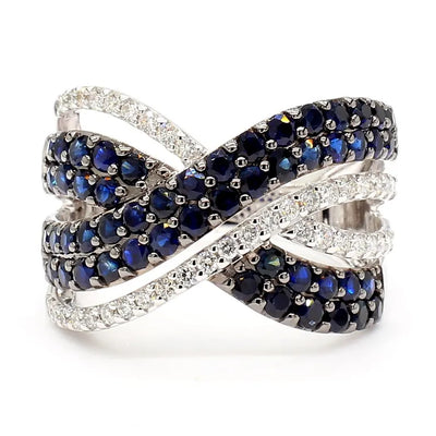 18K Solid Gold Blue Round Sapphire & Lab Grown Diamond 2.42 Carat Cocktail Ring | Riyanika Jewels