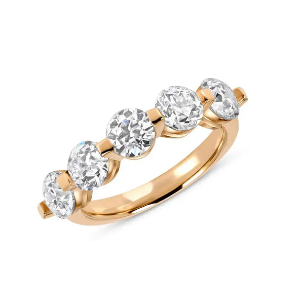 18K Solid Gold 2.50 CTW Five Stone Natural Diamond Band - Side View | Riyanika Jewels