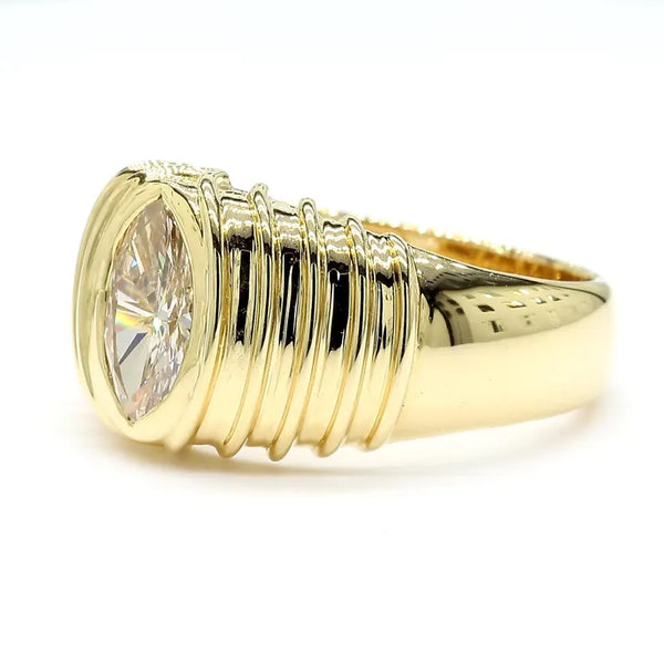 18K Solid Gold Marquise Lab Grown Diamond 0.73 Carat Cocktail Band - Side View | Riyanika Jewels