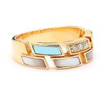 18K Solid Rose Gold Turquoise & Lab Grown Diamond 0.09 Carat Wedding Band - Close Up