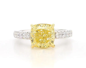 18K Solid Gold IGI Certified Lab Grown Yellow Cushion Diamond 4.55 Carat CTW Cocktail Ring | Riyanika Jewels