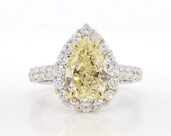 14K 3.41ct Lab Grown Yellow Diamond Pear Cut Cocktail Ring