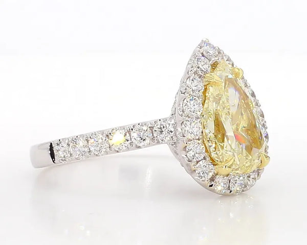 18K Solid Gold IGI Certified Lab Grown Yellow Pear Diamond 3.41 Carat CTW Cocktail Ring - Side View | Riyanika Jewels