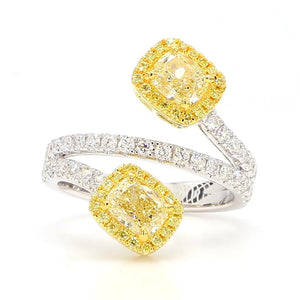 18K Solid Gold 2.42 Carat Cushion Yellow Lab Grown Diamond Cocktail Ring | Riyanika Jewels