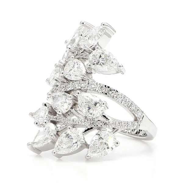 18K Solid Gold Lab Grown White Pear Diamond 5.11 Carat CTW Cocktail Ring - Side View | Riyanika Jewels