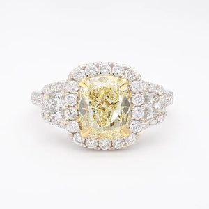 18K Solid Gold IGI Certified Lab Grown Yellow Cushion Diamond 3.40 Carat CTW Cocktail Ring | Riyanika Jewels