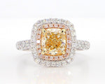 14K 2.64ct Lab Grown Yellow Diamond Cushion Cut Cocktail Ring