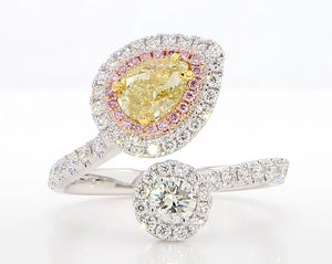 18K Solid Gold IGI Certified Lab Grown Yellow Pear Diamond 2.05 Carat CTW Cocktail Ring | Riyanika Jewels