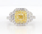 14K 2.24ct Lab Grown Yellow Diamond Cushion Cut Cocktail Ring