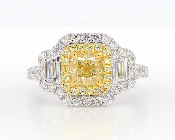 14K 2.24ct Lab Grown Yellow Diamond Cushion Cut Cocktail Ring
