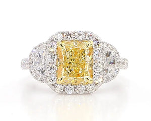 3.21ct Fancy Yellow Diamond Radiant Cut Cocktail Ring in 18K Solid Gold | Riyanika