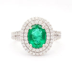 18K Solid Gold 2.18 Carat Oval Emerald and White Lab Grown Diamond Cocktail Ring - Detail