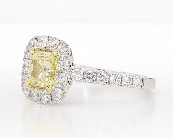18K Solid Gold Cushion Lab Grown Yellow Diamond 1.94 Carat Cocktail Ring - Side View | Riyanika Jewels
