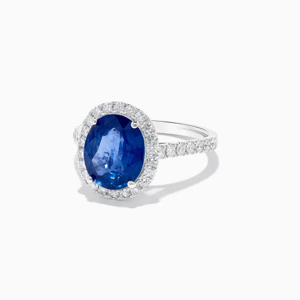 18K Solid Gold 4.78 Carat Oval Blue Sapphire and White Lab Grown Diamond Cocktail Ring - Side View