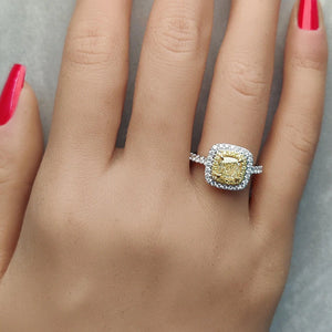 18K Solid Gold 1.71 Carat Cushion Yellow Lab Grown Diamond Cocktail Ring | Riyanika Jewels