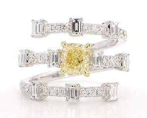 18K Solid Gold 2.28 Carat Cushion Yellow Lab Grown Diamond Cocktail Ring | Riyanika Jewels
