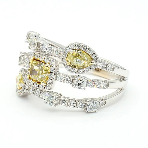 18K Solid Gold 2.22 Carat Cushion Yellow Lab Grown Diamond Cocktail Ring - Side View | Riyanika Jewels