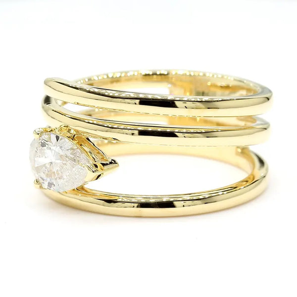 18K Solid Gold Pear Lab Grown Diamond 0.72 Carat Cocktail Ring - Side View | Riyanika Jewels