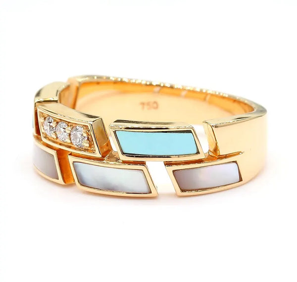 18K Solid Rose Gold Turquoise & Lab Grown Diamond 0.09 Carat Wedding Band - Side View | Riyanika Jewels