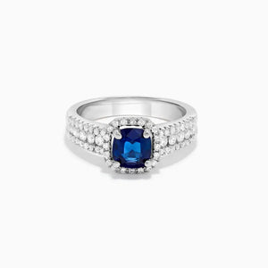 18K Solid Gold Blue Cushion Sapphire & Lab Grown Diamond 1.58 Carat Cocktail Ring | Riyanika Jewels