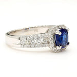 18K Solid Gold Blue Cushion Sapphire & Lab Grown Diamond 1.58 Carat Cocktail Ring - Close Up
